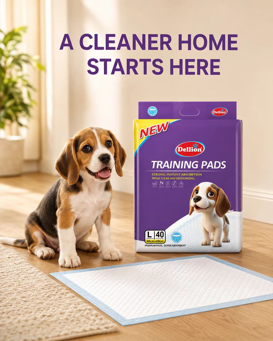 Premium Puppy Pads for a Cleaner, Happier Home.